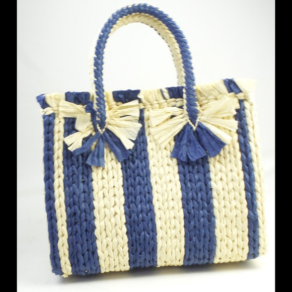 Vince Camuto Large Straw Fringe Tote Emei Charcoal Blue - Picture 1 of 5